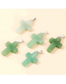 Aventurina Verde. Religión: Cruz. Color plateado. 25x18x4 mm. 1 unidad.