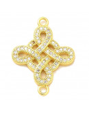 Nudo de Bruja. Aleación+Zirconia. Baño 18KGold. 23.5x18x2.5 mm. 1,6 mm perforación. 1 ud.