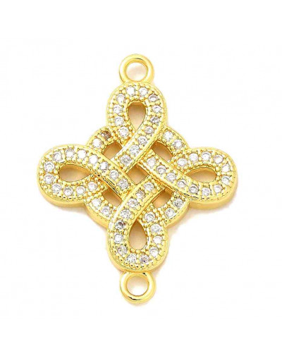 Nudo de Bruja. Aleación+Zirconia. Baño 18KGold. 23.5x18x2.5 mm. 1,6 mm perforación. 1 ud.