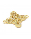 Nudo de Bruja. Aleación+Zirconia. Baño 18KGold. 23.5x18x2.5 mm. 1,6 mm perforación. 1 ud.