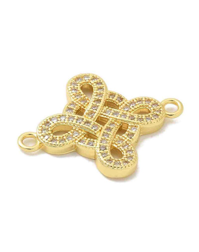 Nudo de Bruja. Aleación+Zirconia. Baño 18KGold. 23.5x18x2.5 mm. 1,6 mm perforación. 1 ud.