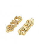 Religión: Dios. Aleación+Zirconia. Baño 18KGold. 7x21x2 mm. 1,4 mm perforación. 1 ud.