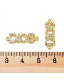 Religión: Dios. Aleación+Zirconia. Baño 18KGold. 7x21x2 mm. 1,4 mm perforación. 1 ud.