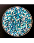 Chaquira. Color sólido. LIGHT BLUE SERIES. 3 milímetros. 1 mm perforación. 40 gramos. 900 uds aprox.