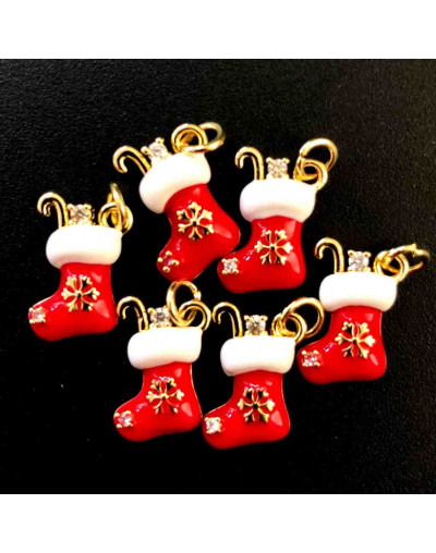 Navidad: Calcetín (1). Aleación de cobre. Baño 18k Gold. 16x12 milímetros. 5 mm arandela. 1 ud.