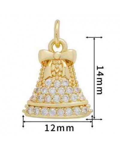 Navidad: Campana. Aleación de cobre. Baño 18k Gold. Zirconia. 12x14 milímetros. 5 mm arandela. 1 ud.
