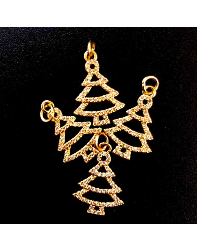 Navidad: Árbol (2). Aleación de cobre. Baño 18k Gold. Zirconia. 14x19.5 mm. 5 mm arandela. 1 ud.