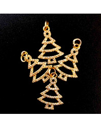 Navidad: Árbol (2). Aleación de cobre. Baño 18k Gold. Zirconia. 14x19.5 mm. 5 mm arandela. 1 ud.