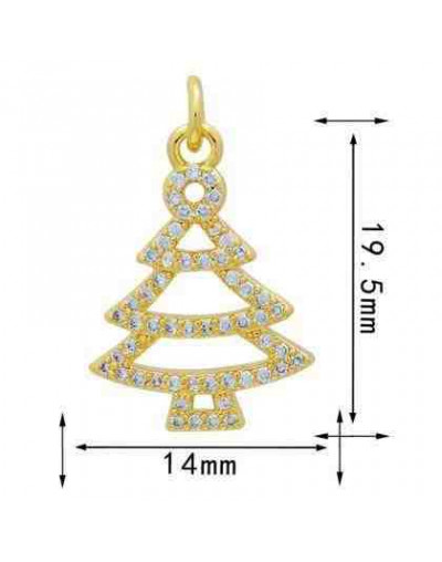 Navidad: Árbol (2). Aleación de cobre. Baño 18k Gold. Zirconia. 14x19.5 mm. 5 mm arandela. 1 ud.