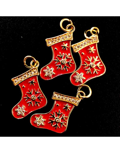 Navidad: Calcetín (2). Aleación de cobre. Baño 18k Gold. 23x15 milímetros. 5 mm arandela. 1 ud.