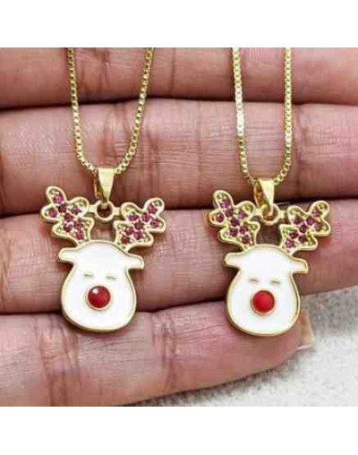 Navidad: Reno. Aleación de cobre. Baño 18k Gold. Zirconia. 20x15 milímetros.3x6 mm cierre. 1 ud.