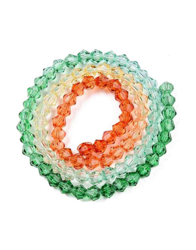 Bi-cono. Color degradado: verde a naranja. 4.5x4 mm. 0.8 mm perforación. 80 uds hilo aprox.