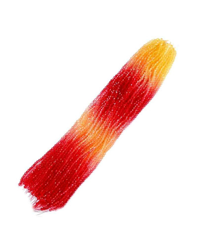 Bi-cono. Color degradado: naranja a rojo. 4.5x4 mm. 0.8 mm perforación. 80 uds hilo aprox.