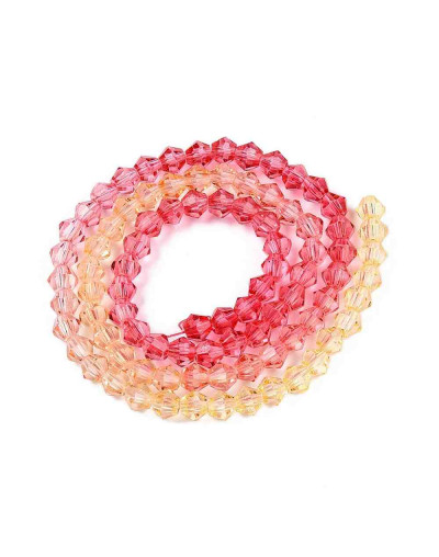 Bi-cono. Color degradado: naranja a rojo. 4.5x4 mm. 0.8 mm perforación. 80 uds hilo aprox.