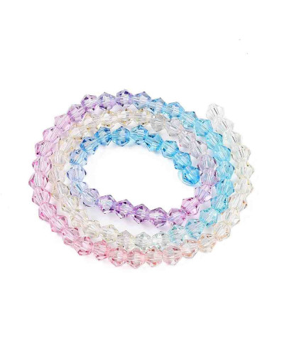 Bi-cono. Color degradado: amarillo a celeste. 4.5x4 mm. 0.8 mm perforación. 80 uds hilo aprox.