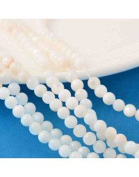 Concha de mar. Esfera color blanco. 5,5 milímetros. 1 mm perforación. 70 uds hilo aprox.