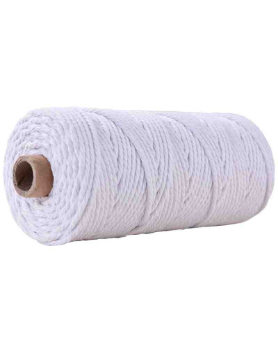 Hilo de algodón para macramé. 3 milímetros grosor. Color: WHITE. 100 metros. 1 cono.