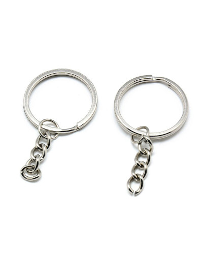 Accesorio para llavero. Aleación de cobre. Color platino. 28 mm diámetro. Con cadena. 20 uds.