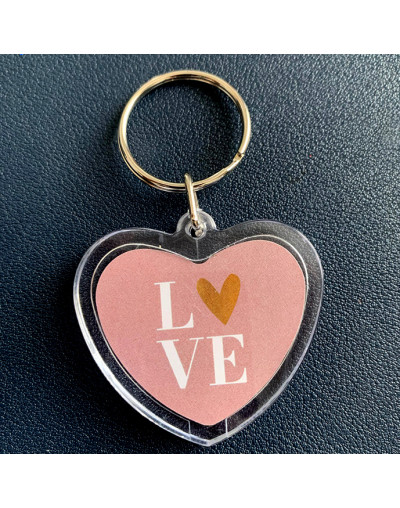 Accesorio para llavero. Corazón. Acrílico+aleación de cobre dorado. 40x45 milímetros. 5 unidades.