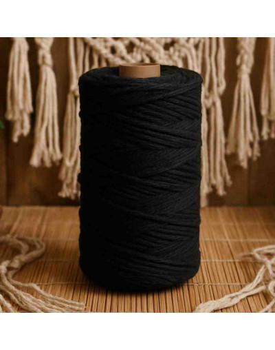 Hilo 100% algodón. Macramé. 4 mm grosor. Color: BLACK. 100 metros. 1 cono.
