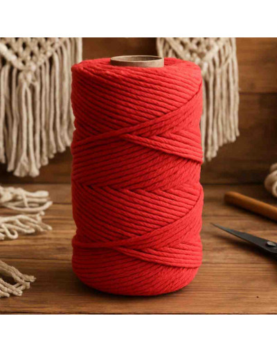 Hilo 100% algodón. Macramé. 4 mm grosor. Color: BRIGHT RED. 100 metros. 1 cono.