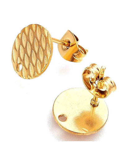 Pin para aretes con cierre. Acero inoxidable. Color dorado. 10 milímetros diámetro. 2 unidades.
