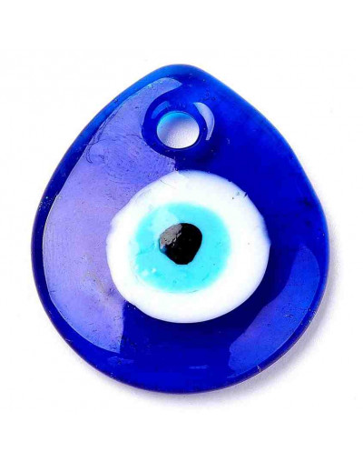 Ojo Turco. Color azul. Glass Lampwork. 34x30x5 mm. 4 mm perforación. 1 unidad.