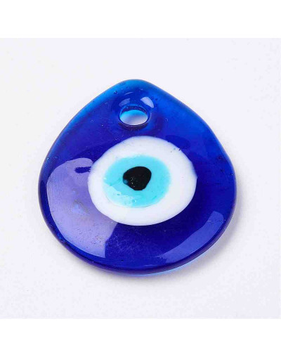 Ojo Turco. Color azul. Glass Lampwork. 34x30x5 mm. 4 mm perforación. 1 unidad.