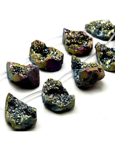 Agata Druzy Electroplateada. Gota. Arcoiris. De 36 a 42 mm. 1,5 mm perforación. 1 unidad.