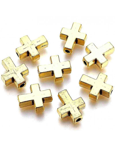 Cruz (1). Aleación de cobre. Color oro antiguo. 15x12x5 mm. 2 mm perforación. 10 unidades