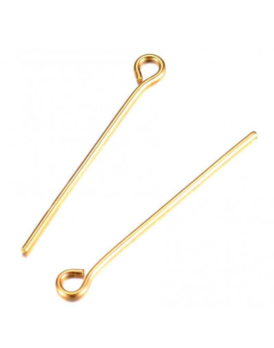 Pin con agujero. Acero inoxidable. Color dorado. Real 18KGold. 40x0.7 mm. 2 mm perforación. 10 uds.