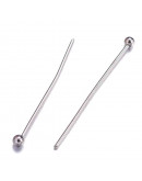 Pin con esfera. Acero inoxidable. Color plateado. 25x0,6 milímetros. Esfera: 2 mm. 10 uds.