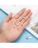 Terminales. Aleación de cobre. Color plateado. 10x7 milímetros. 2 mm perforación. 40 uds aprox.