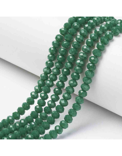 Rondelle. Faceteado. 6x5 mm. Verde. 1 mm perforación. 80 uds hilo aprox. 1 hilo.