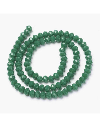 Rondelle. Faceteado. 6x5 mm. Verde. 1 mm perforación. 80 uds hilo aprox. 1 hilo.