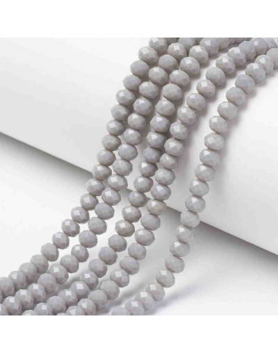 Rondelle. Faceteado. 6x5 mm. Gris. 1 mm perforación. 80 uds hilo aprox. 1 hilo.