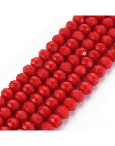 Rondelle. Faceteado. 6x5 mm. Rojo. 1 mm perforación. 80 uds hilo aprox. 1 hilo.