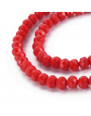 Rondelle. Faceteado. 6x5 mm. Rojo. 1 mm perforación. 80 uds hilo aprox. 1 hilo.