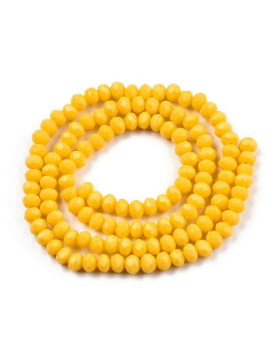 Rondelle. Faceteado. 6x5 mm. Oro. 1 mm perforación. 80 uds hilo aprox. 1 hilo.