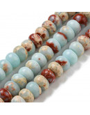 Jásper Imperial sintético. Dark Cyan. Rondelle. 6~7x4~4.5 mm. 1.2 mm perforación. 90 uds hilo aprox.