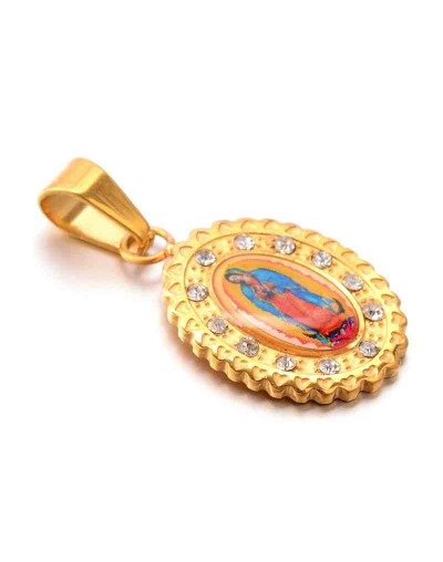 Religión: Virgen María. Acero inoxidable. Color dorado. 21x13x2 mm. 4x6 mm cierre. 1 ud.