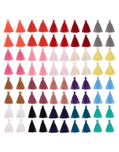 Tassel. Poliester+Aleación cobre dorado. Colores variados. 33x6 milímetros. 2.4 mm agujero. 4 uds.
