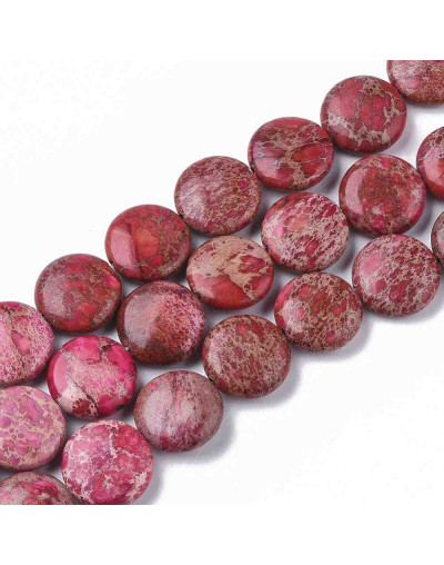 Jásper Imperial Natural Teñido. Moneda. Color Rojo-Violeta pálido. 16x6 mm. 1,4 mm perforación. 1 ud