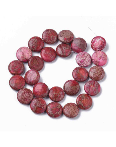 Jásper Imperial Natural Teñido. Moneda. Color Rojo-Violeta pálido. 16x6 mm. 1,4 mm perforación. 1 ud