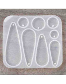 Molde para resina. Aretes. Formas moneda y gota. 65x72 milímetros. 1,5 mm perforación. 1 ud.