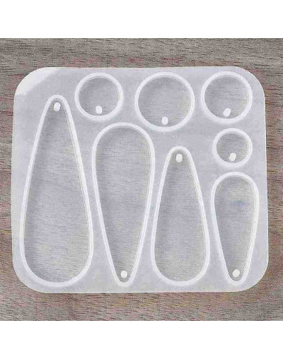 Molde para resina. Aretes. Formas moneda y gota. 65x72 milímetros. 1,5 mm perforación. 1 ud.