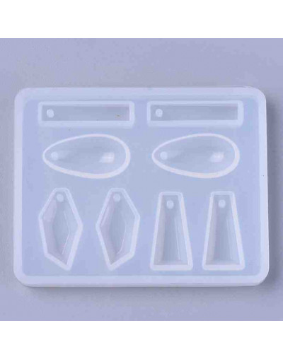 Molde para resina. Aretes. 4 formas diferentes. 53x68x7 mm. 2 mm perforación. 1 UD.