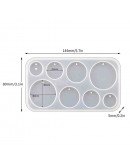 Molde para resina Dijes. Monedas 4 tamaños diferentes. 80x144x5 mm. 2 mm perforación. 1 ud.