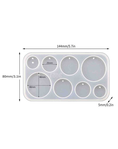 Molde para resina Dijes. Monedas 4 tamaños diferentes. 80x144x5 mm. 2 mm perforación. 1 ud.