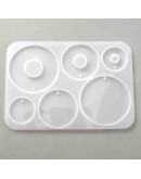 Molde para resina. Dijes. Monedas-donas 3 tamaños diferentes. 104x74x5 mm. 1,6 mm perforación. 1 ud.